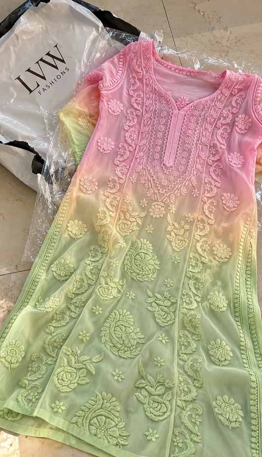 Ombre Viscose Premium Georgette Chikankari kurta Set 7D Embroidery