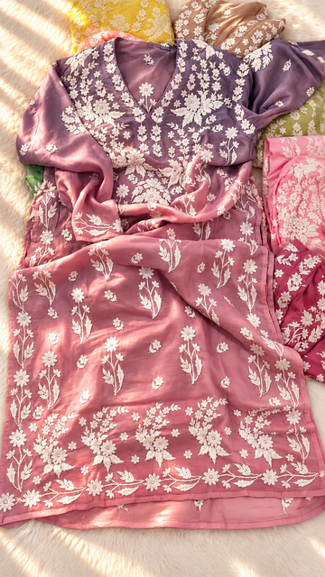 Meria  Premium soft muslin luxurious Chikankari Long Kurta Heavy Embroidery