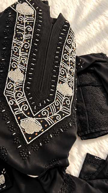 Noori Black  Premium viscose  Georgette Pure Chikankari Long Kurta