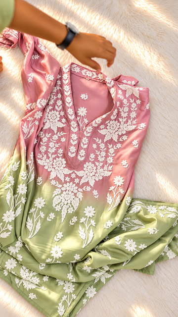 Meria Toffee  Premium soft muslin luxurious Chikankari Long Kurta Heavy Embroidery