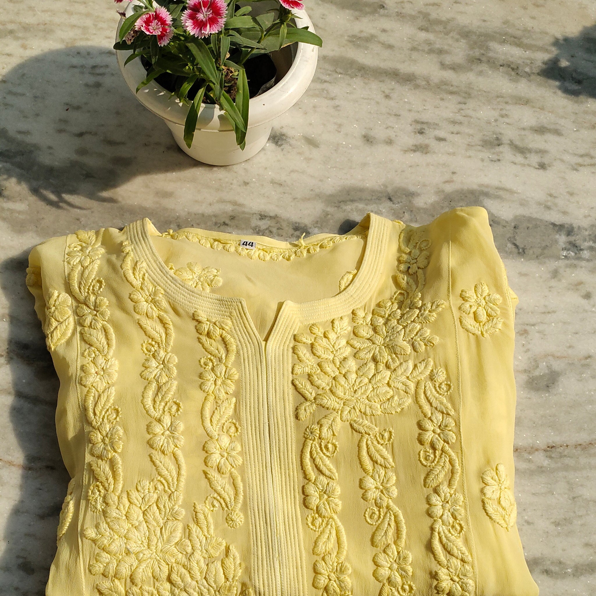 Rose Embroidery Premium Georgette Pure Handmade Chikankari Long Kurta