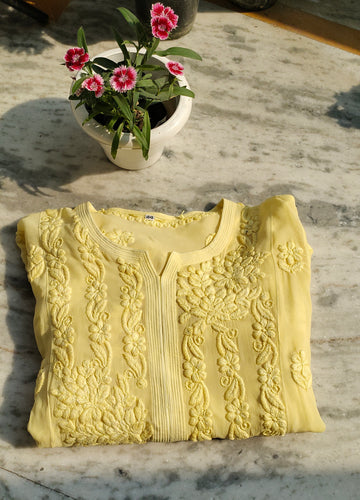 Rose Embroidery Premium Georgette Pure Handmade Chikankari Long Kurta