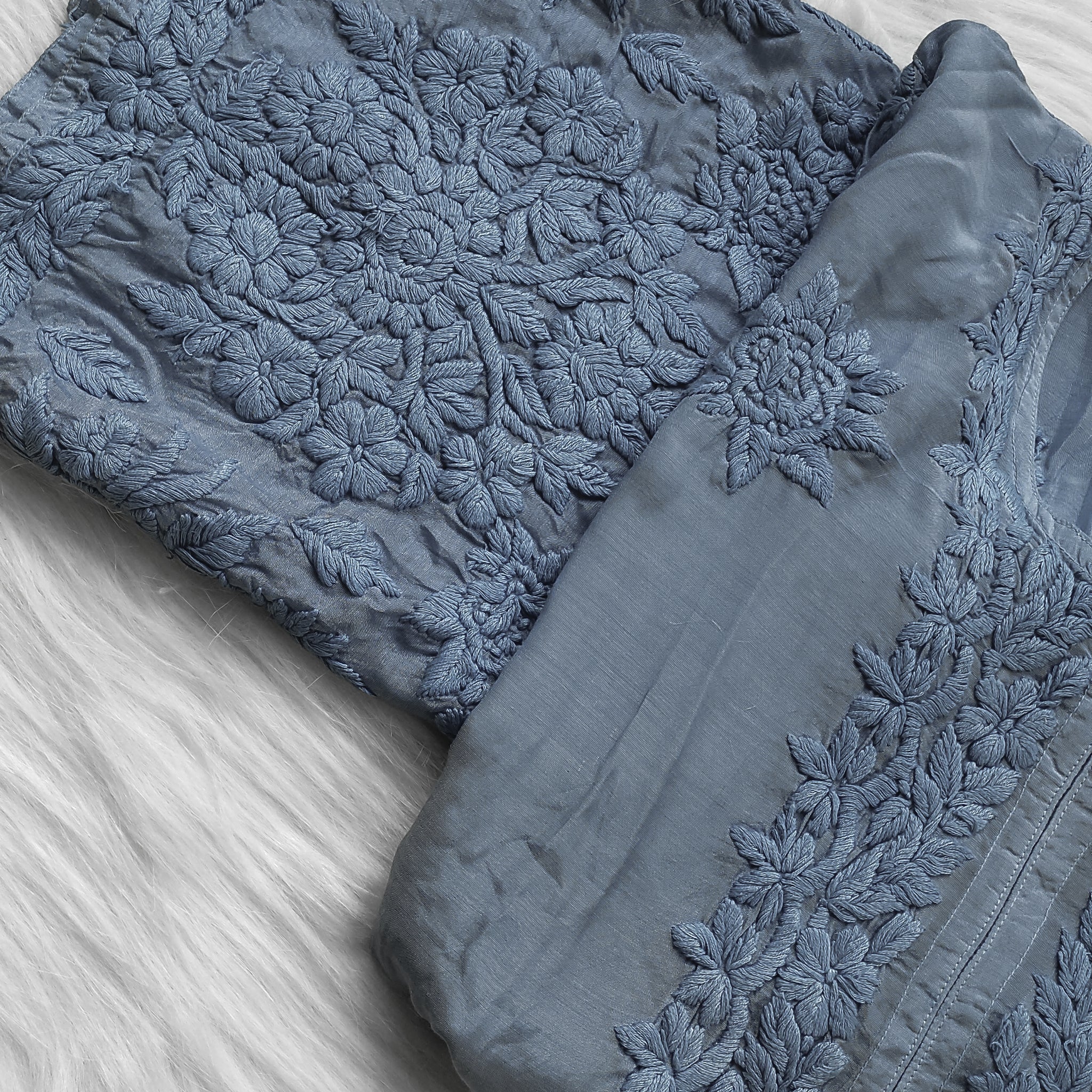 Grayish Premium Soft Silk Chikankari Luxurious Long Kurta