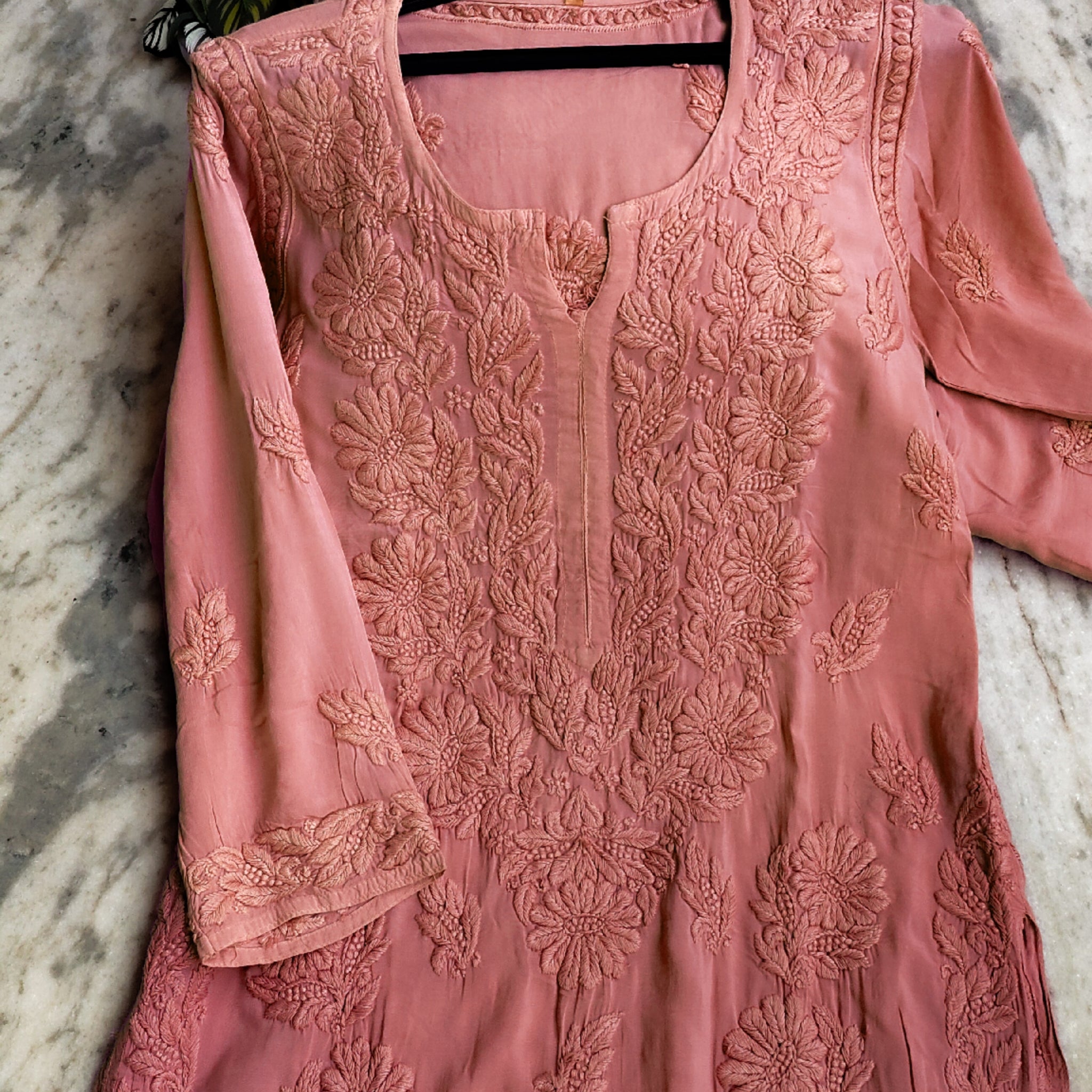 Chestnut Premium So soft Pure handmade Luxury Chikankari Long Kurta