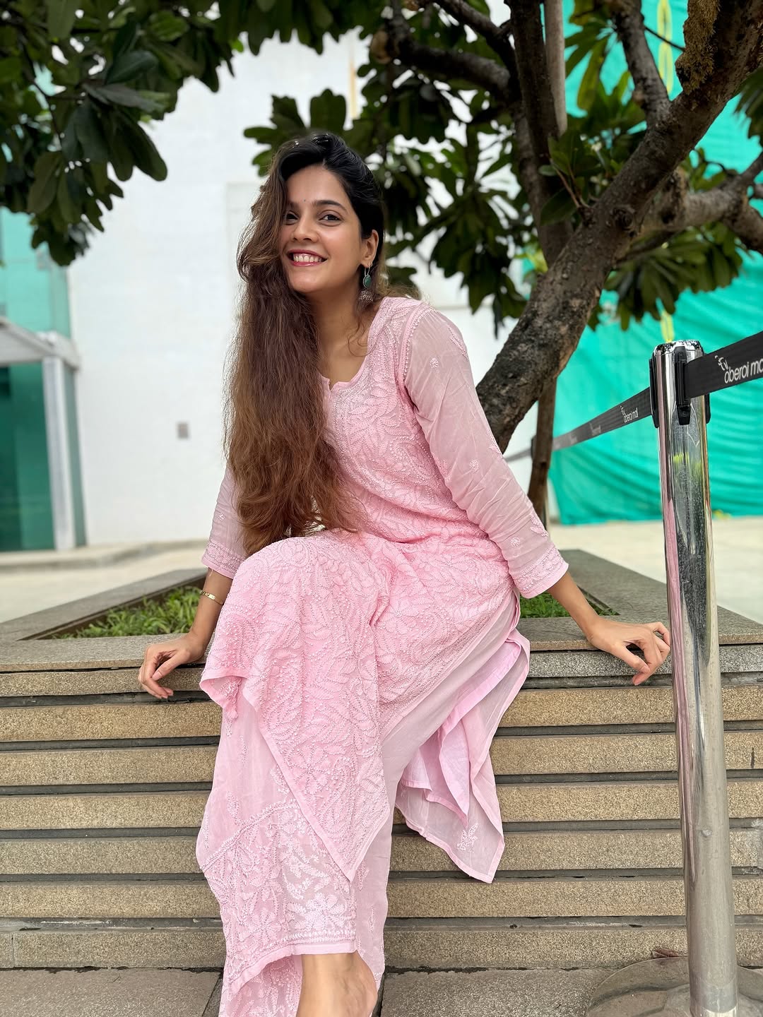 Hoor Pinkish Premium Georgette Chikankari Luxurious Look co-ord Set