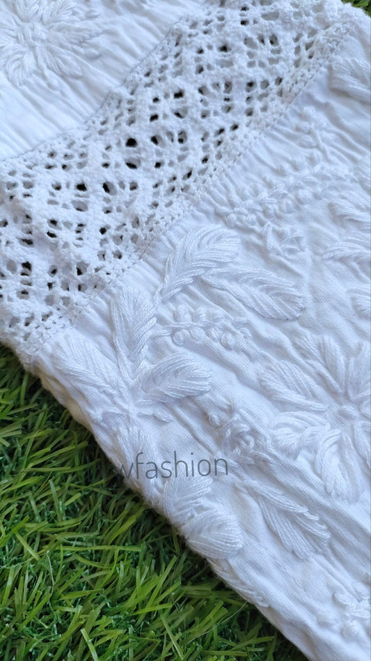 Luxurious Chikankari premium cotton pant by LVW Fashion, showcasing intricate hand embroidery and comfortable fit.