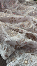 Ivory handcrafted Chikankari and Mukaish premium georgette unstitched suit with Gotapatti detailing by LVW Fashion Luxurious Chikankari.