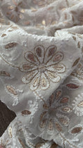 Ivory handcrafted Chikankari and Mukaish premium georgette unstitched suit with Gotapatti embellishments by LVW Fashion Luxurious Chikankari