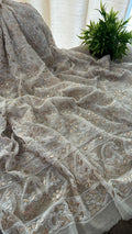 Ivory pure handcrafted Chikankari and Mukaish premium Georgette unstitched suit with Gotapatti detailing by LVW Fashion Luxurious Chikankari