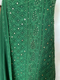 Green premium georgette unstitched suit with intricate Chikankari embroidery by LVW Fashion Luxurious Chikankari.