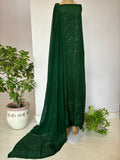 Green premium georgette unstitched suit with intricate Chikankari embroidery by LVW Fashion, showcasing elegant fabric and detailed craftsmanship.