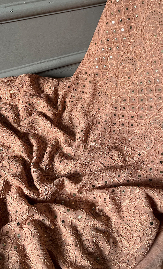 Pure handcrafted Chikankari and Mukaish unstitched suit in premium georgette by LVW Fashion Luxurious Chikankari