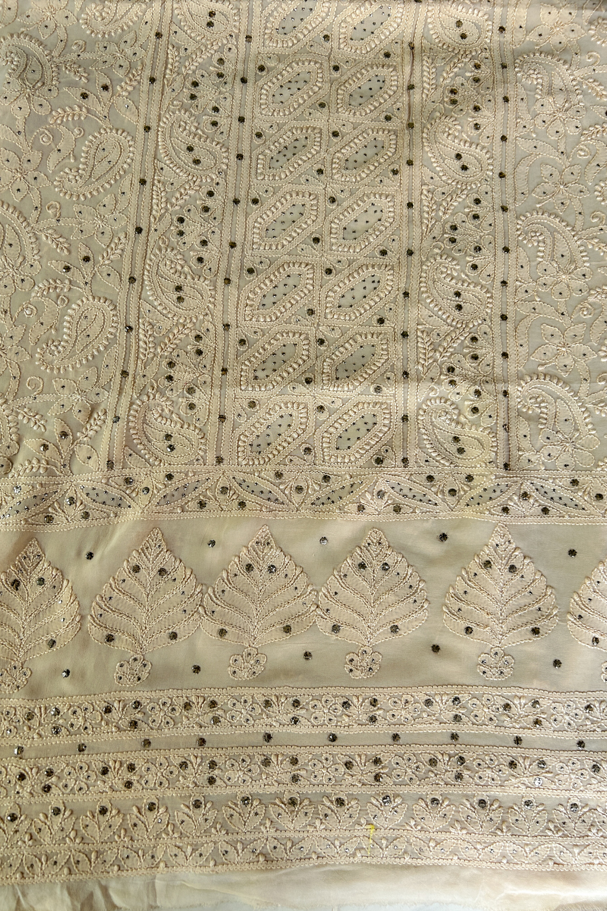 Elegant Roohi pure handcrafted Chikankari and Mukaish unstitched suit in premium georgette, by LVW Fashion Luxurious Chikankari.