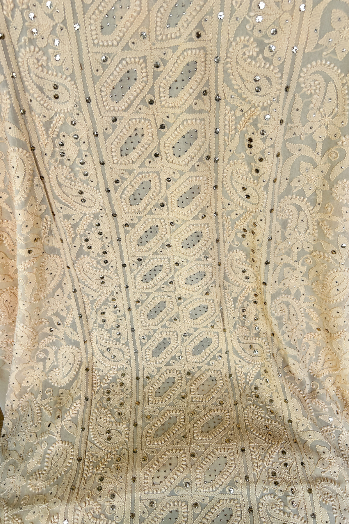 Handcrafted Roohi Chikankari and Mukaish premium georgette unstitched suit by LVW Fashion Luxurious Chikankari