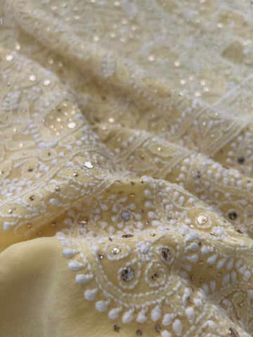 Roohi Pure handcrafted Chikankari and Mukaish Premium Georgette unstitched suit kurta Dupatta
