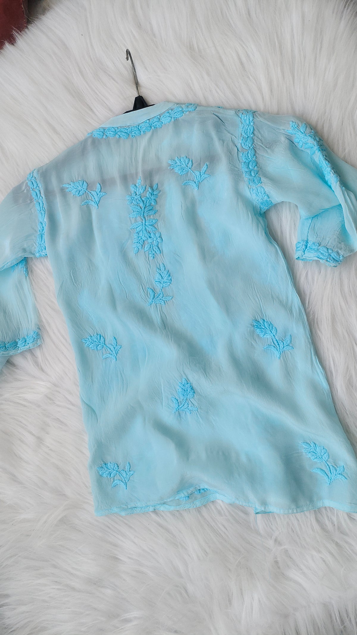Handmade LVW Fashions baby girl chikankari kurta with luxurious Lucknow embroidery, suitable for 6-12 months.