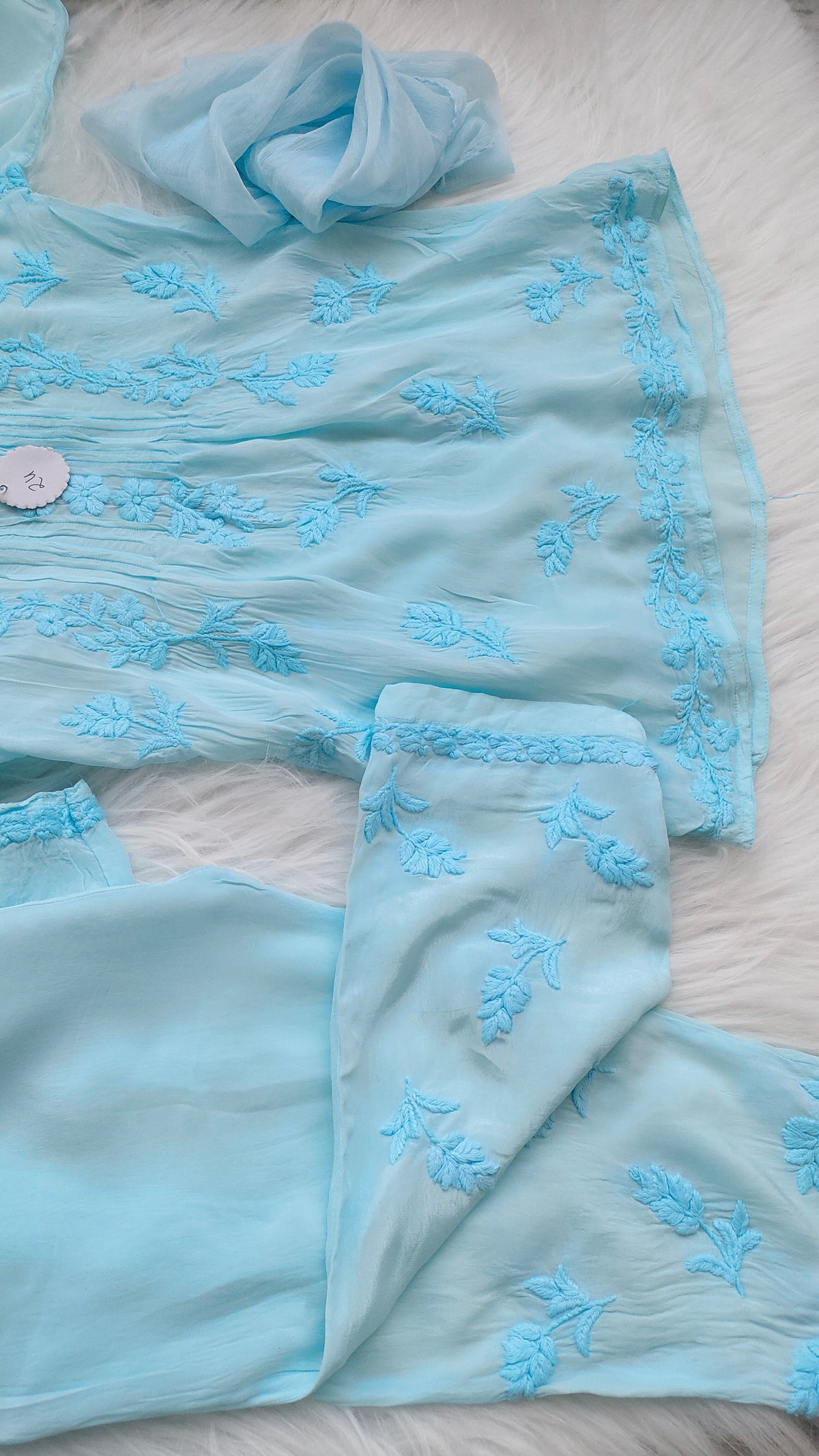 Handmade Lucknow Chikankari kurta for baby girl, luxurious look, featuring intricate embroidery, suitable for ages 6-12 months.
