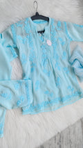 Luxurious handmade Chikankari kurta for baby girl, by LVW Fashions, featuring intricate Lucknow Chikankari embroidery for ages 6-12 months.