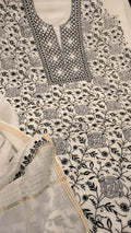 Black handmade Chikankari Kurta Dupatta set in premium pure Mul Chanderi fabric by LVW Fashions, unstitched traditional Indian attire.