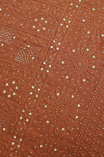 Noori premium brown georgette Chikankari kurta and dupatta suit set by LVW Fashions, handmade Lucknow Chikankari craftsmanship.