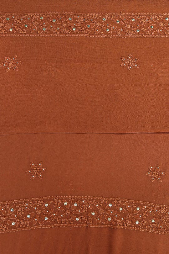 LVW Fashions Noori premium georgette Chikankari kurta and dupatta set in brown, showcasing intricate handmade Lucknow Chikankari embroidery.