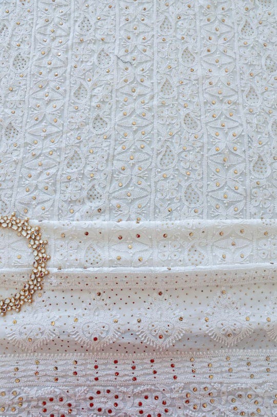 Noori Premium Georgette Chikankari Kurta Dupatta suit set by LVW Fashions, featuring intricate handmade Lucknow Chikankari in brown.