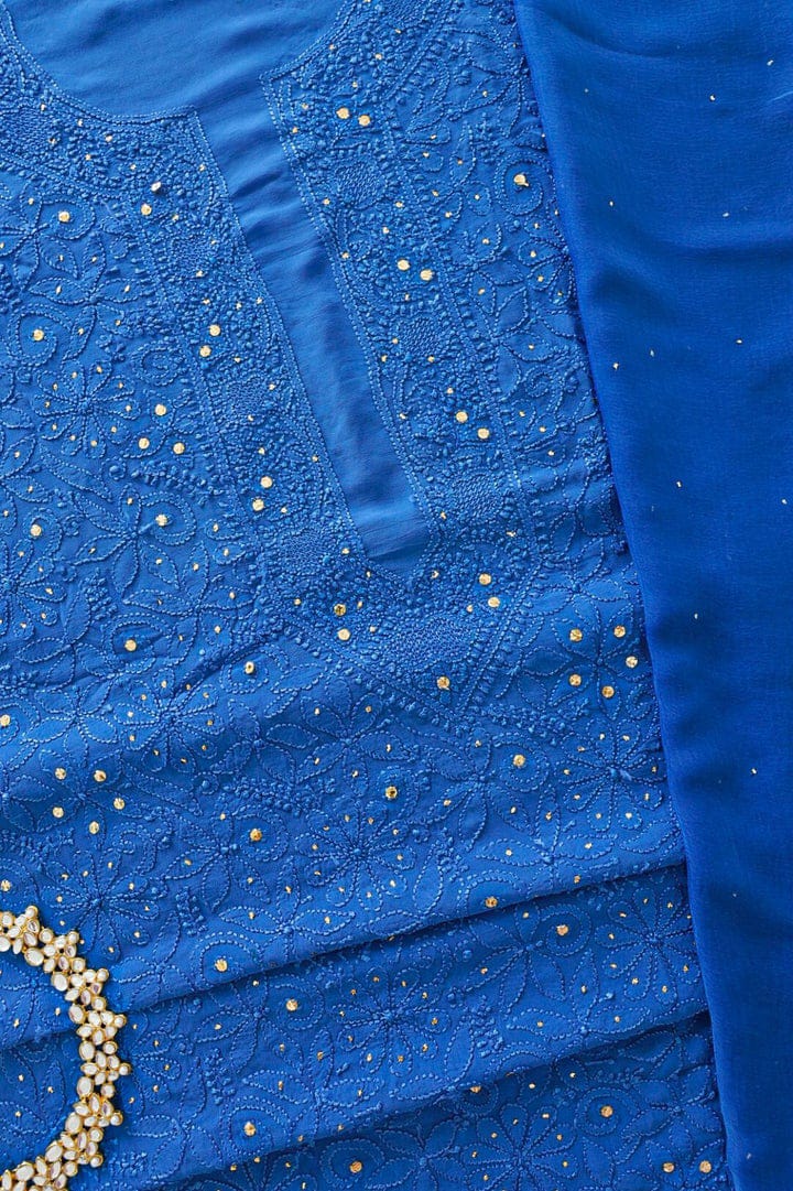 Brown Noori Premium Georgette Chikankari Kurta and Dupatta set by LVW Fashions, featuring intricate Lucknow-style embroidery.