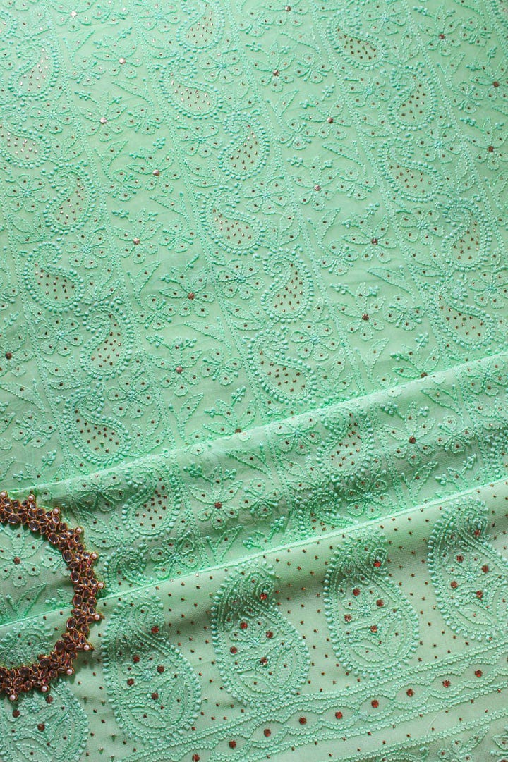 Brown Noori Premium Georgette Chikankari Kurta and Dupatta set by LVW Fashions, featuring intricate handmade Lucknow Chikankari.