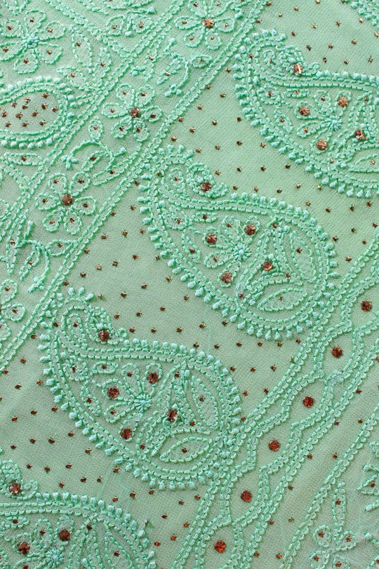 Noori premium georgette Chikankari kurta and dupatta set by LVW Fashions, featuring intricate handmade Lucknow Chikankari in brown.