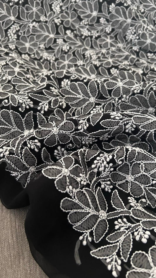 Beautiful handcrafted Chikankari full suit in faux georgette by LVW Fashions, featuring intricate Lucknow-style embroidery.