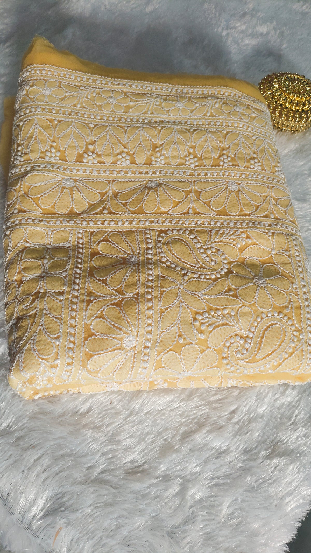 Beautiful handcrafted faux georgette Chikankari full suit by LVW Fashions featuring intricate Lucknow-style embroidery.