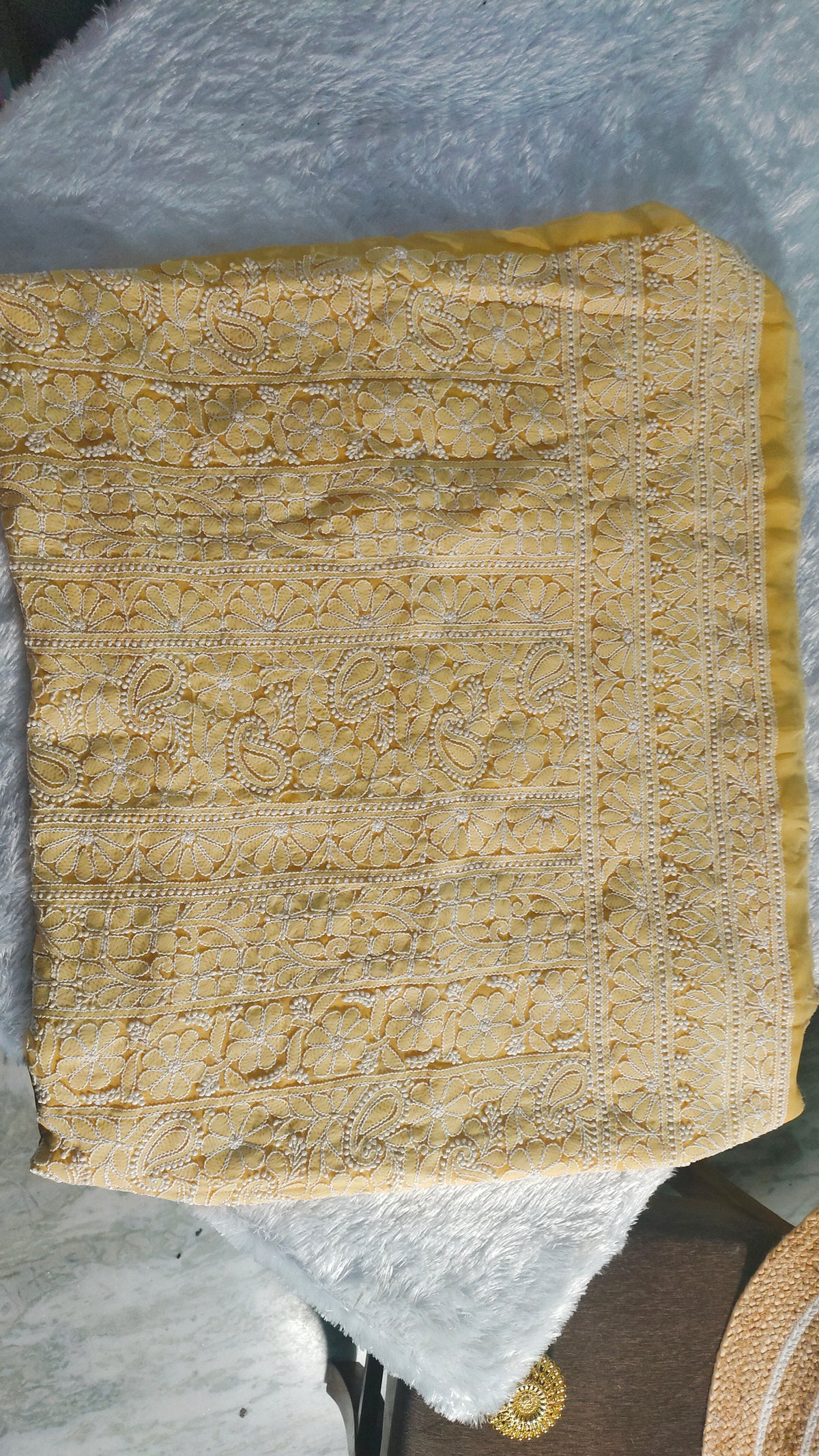 Beautiful handcrafted Chikankari full suit in faux georgette, featuring intricate Lucknow-style embroidery by LVW Fashions.