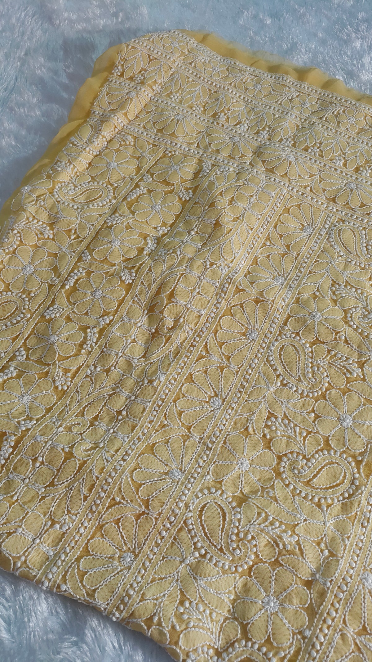 Beautiful handcrafted Chikankari full suit in faux Georgette by LVW Fashions, featuring intricate Lucknow Chikankari embroidery.
