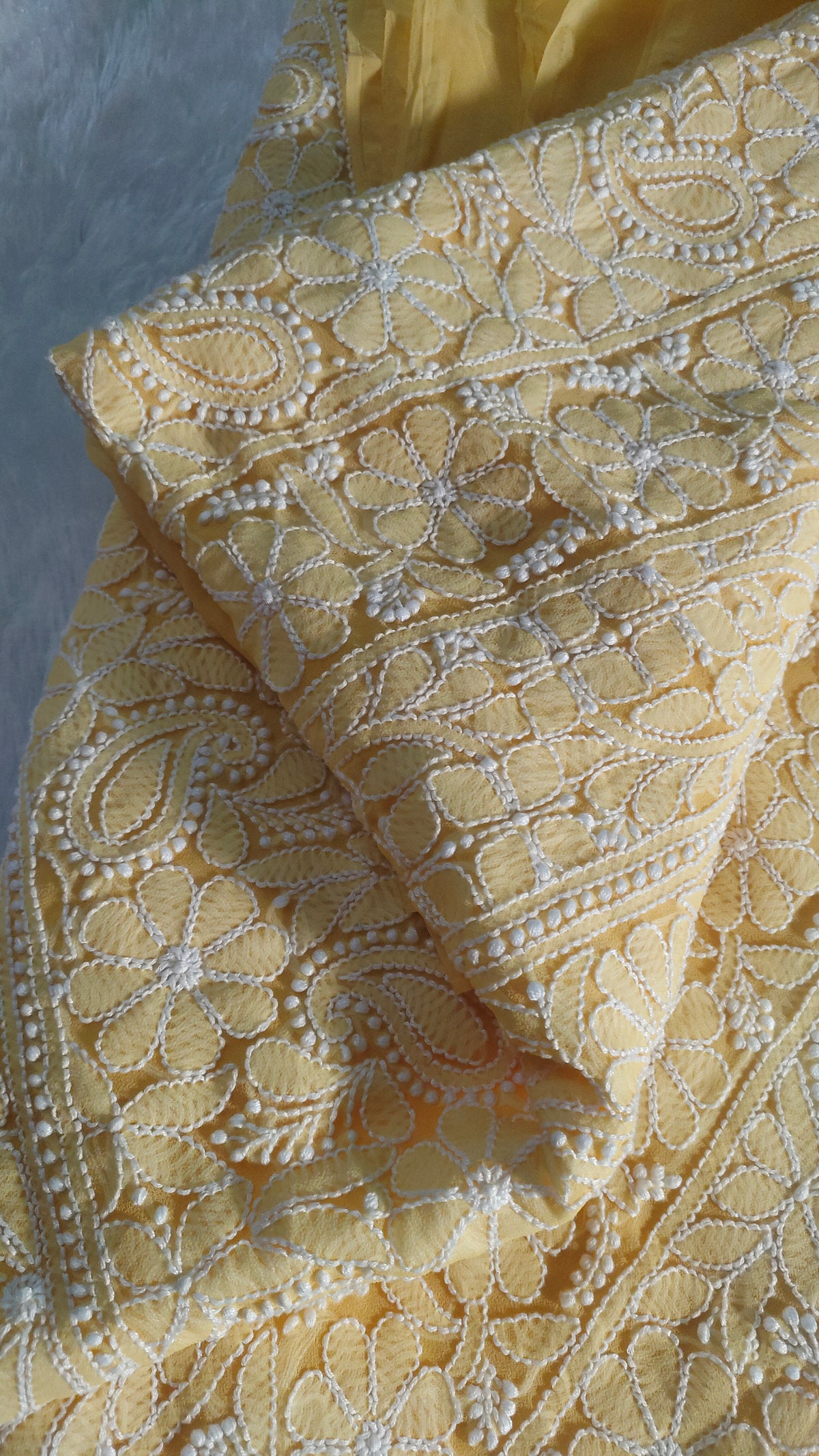 Beautiful handcrafted Chikankari full suit in faux Georgette, featuring traditional Lucknow embroidery by LVW Fashions.