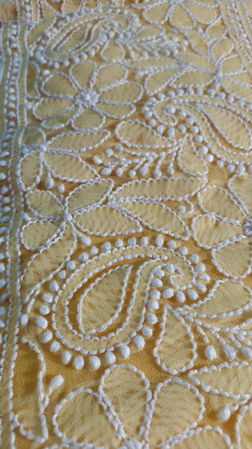 Beautiful handcrafted Chikankari full suit in faux Georgette by LVW Fashions, featuring intricate Lucknow Chikankari embroidery.