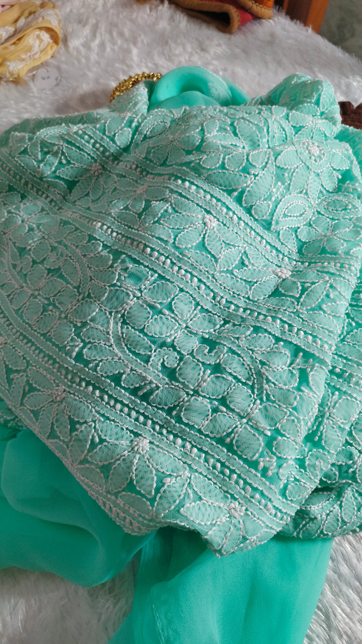 Beautiful handcrafted Chikankari full suit in faux Georgette by LVW Fashions, featuring intricate Lucknow embroidery and elegant design.