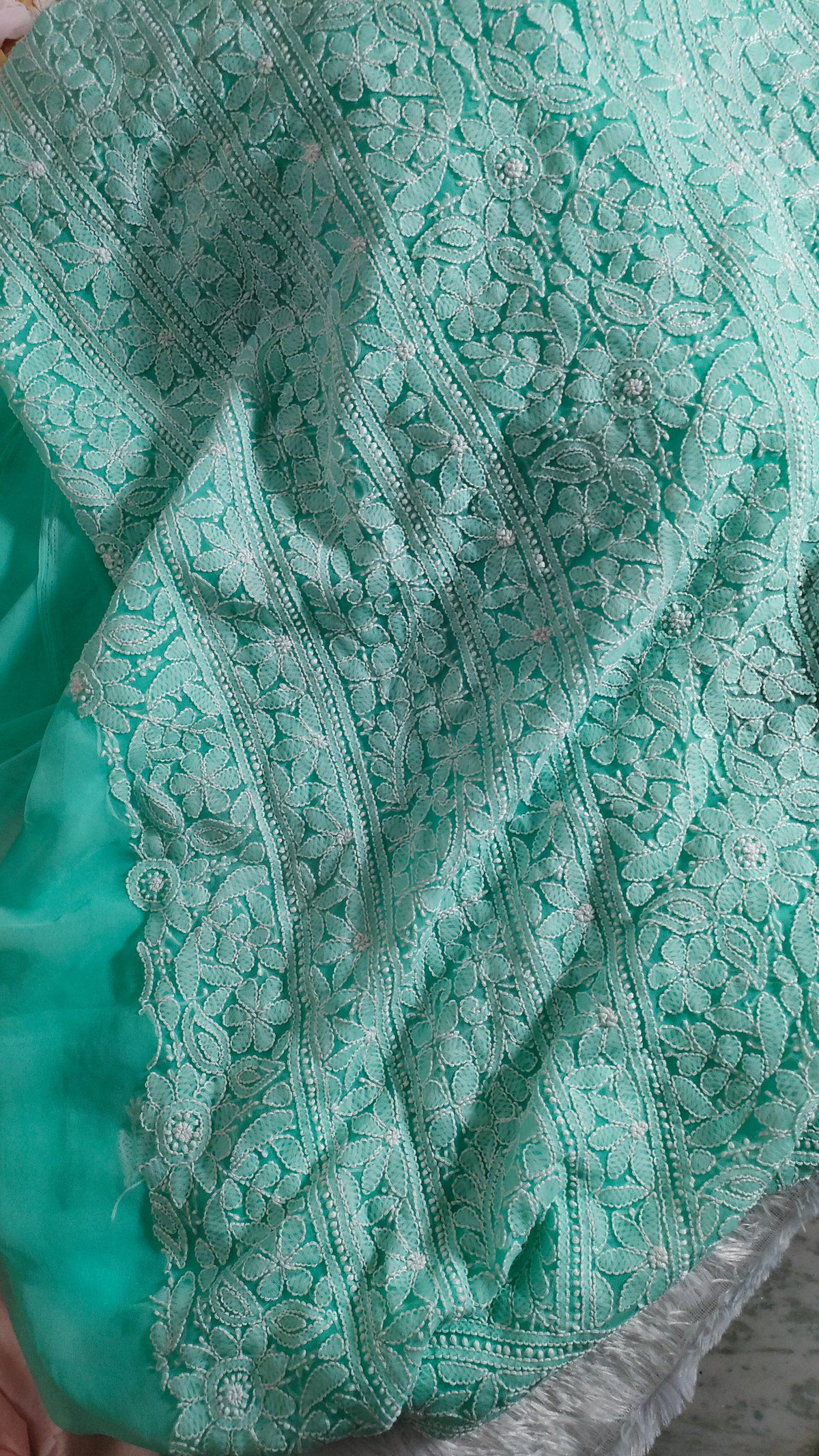 Beautiful handmade Lucknow Chikankari full suit in faux georgette, featuring intricate handcrafted embroidery by LVW Fashions.