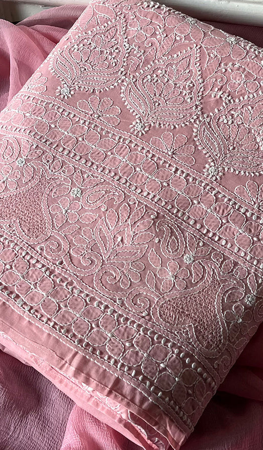 Beautiful pure cotton handcrafted Chikankari suit by LVW Fashions featuring intricate Lucknow Chikankari embroidery.