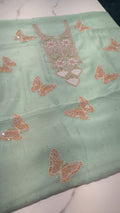 Butterfly Premium Chanderi Chikankari and Pearl handcrafted kurta with matching dupatta, traditional Lucknow Chikankari, unstitched suit.