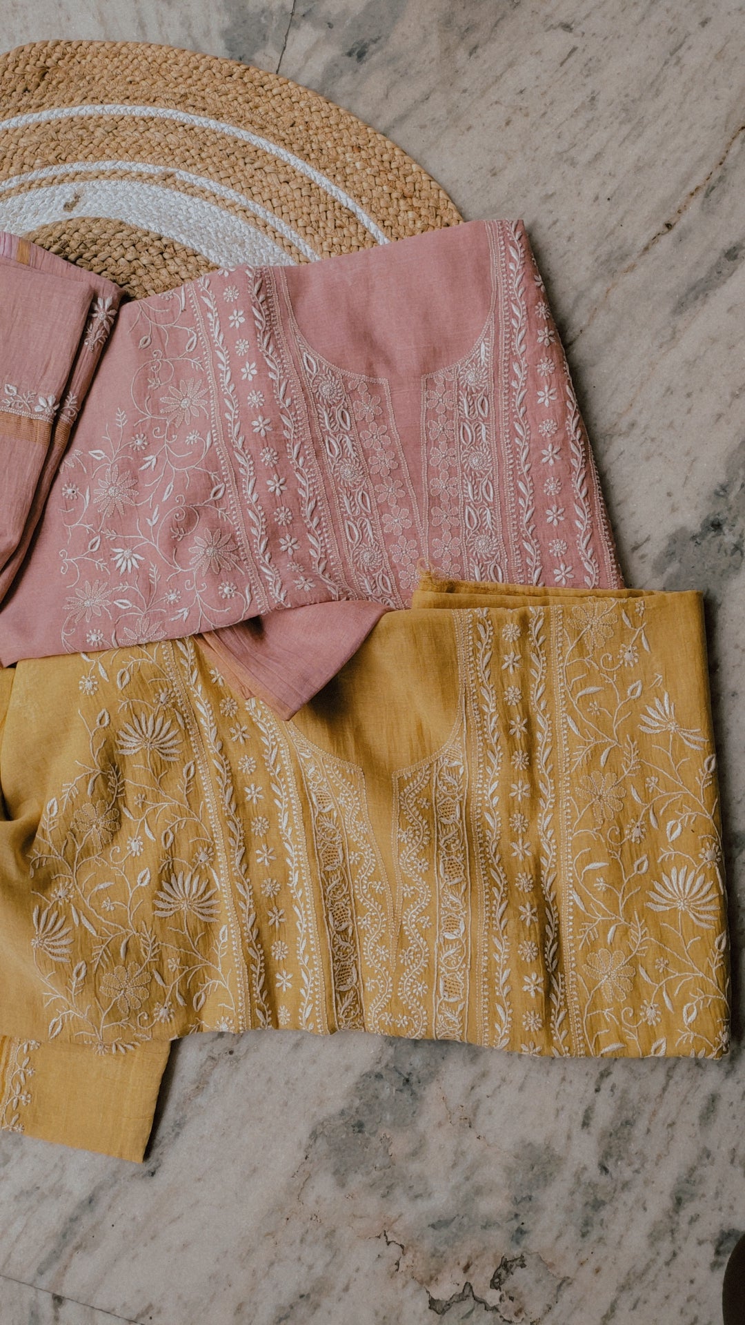 Handmade Lucknow Chikankari Kurta by LVW Fashions featuring intricate embroidery in a traditional style.