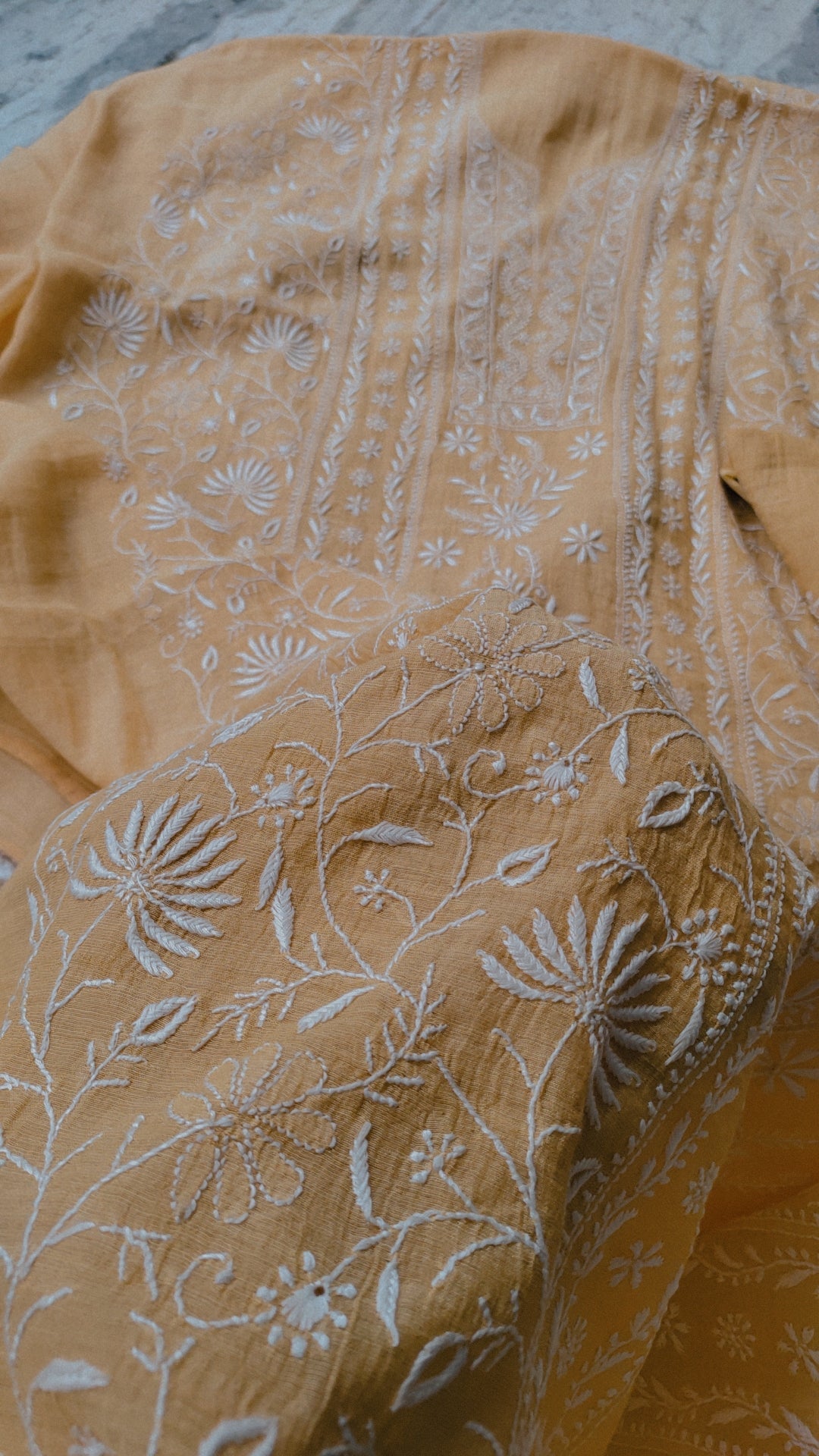 Handmade Lucknow Chikankari kurta by LVW Fashions, featuring intricate embroidery and traditional craftsmanship.