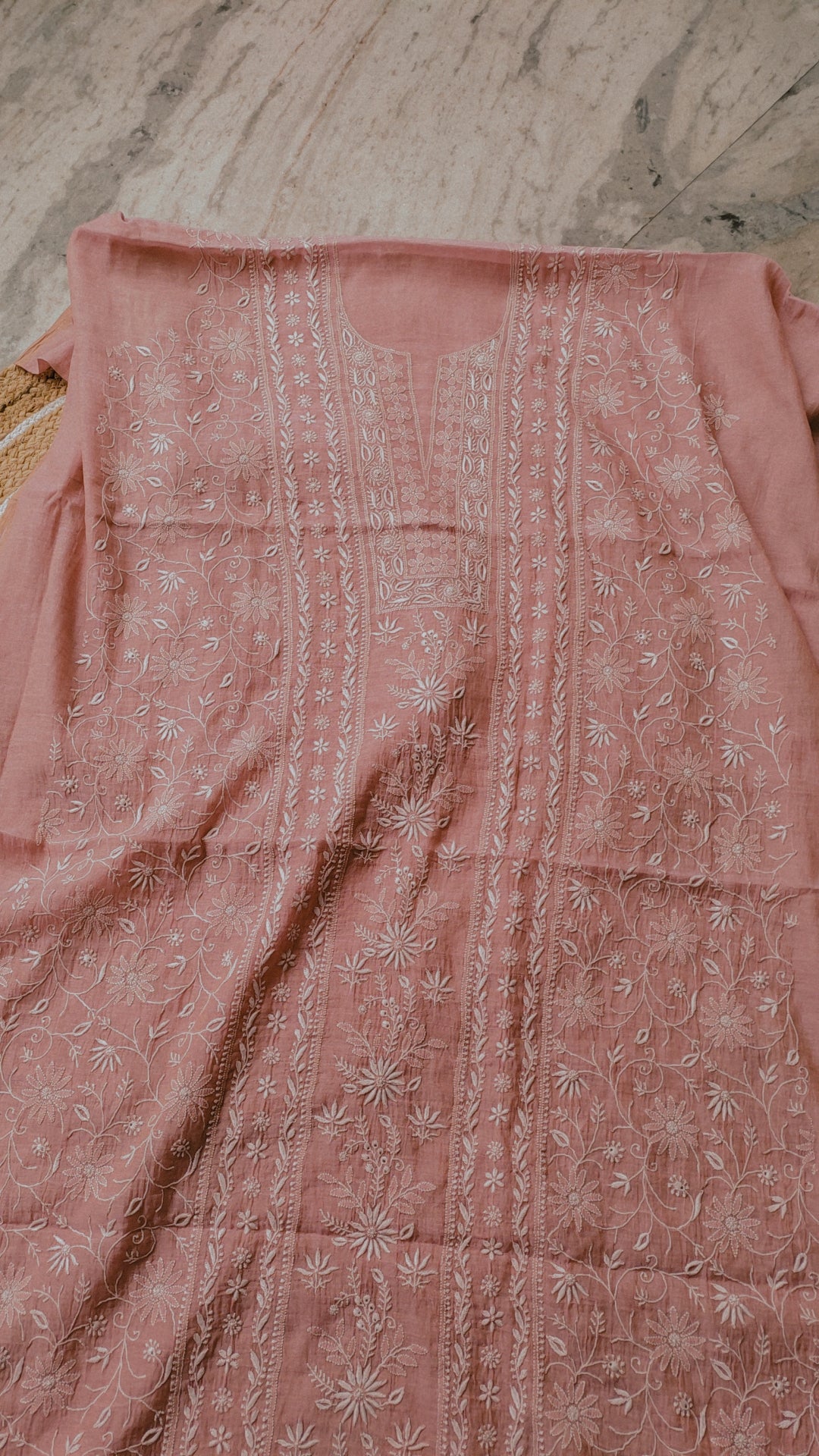Handmade Lucknow Chikankari kurta by LVW Fashions with intricate embroidery and traditional craftsmanship.