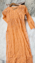 Handmade Lucknow Chikankari kurta by LVW Fashions featuring intricate embroidery and traditional craftsmanship.