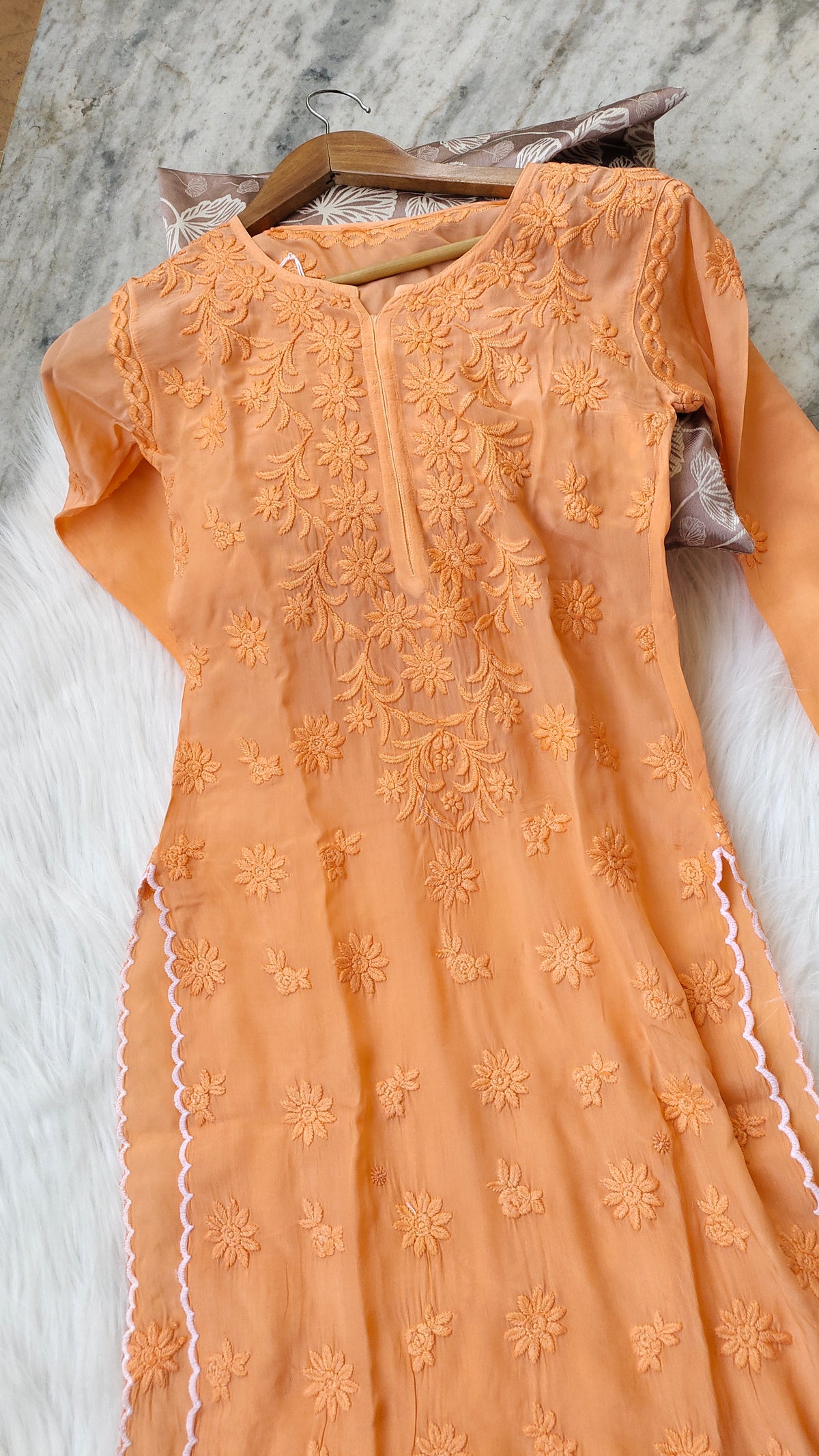Handmade Lucknow Chikankari kurta by LVW Fashions, featuring intricate embroidery and traditional craftsmanship.