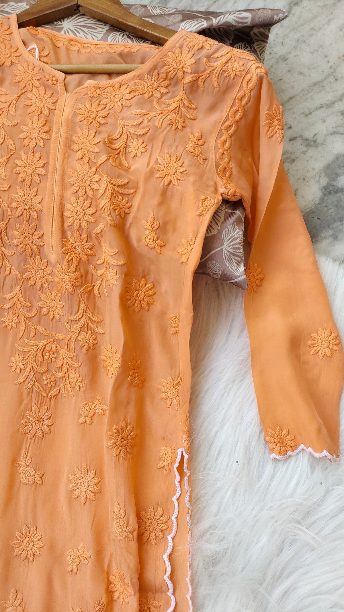 Handmade Lucknow Chikankari kurta by LVW Fashions, featuring intricate embroidery and traditional craftsmanship.