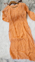Handmade Lucknow Chikankari kurta by LVW Fashions, featuring intricate white embroidery and traditional craftsmanship.