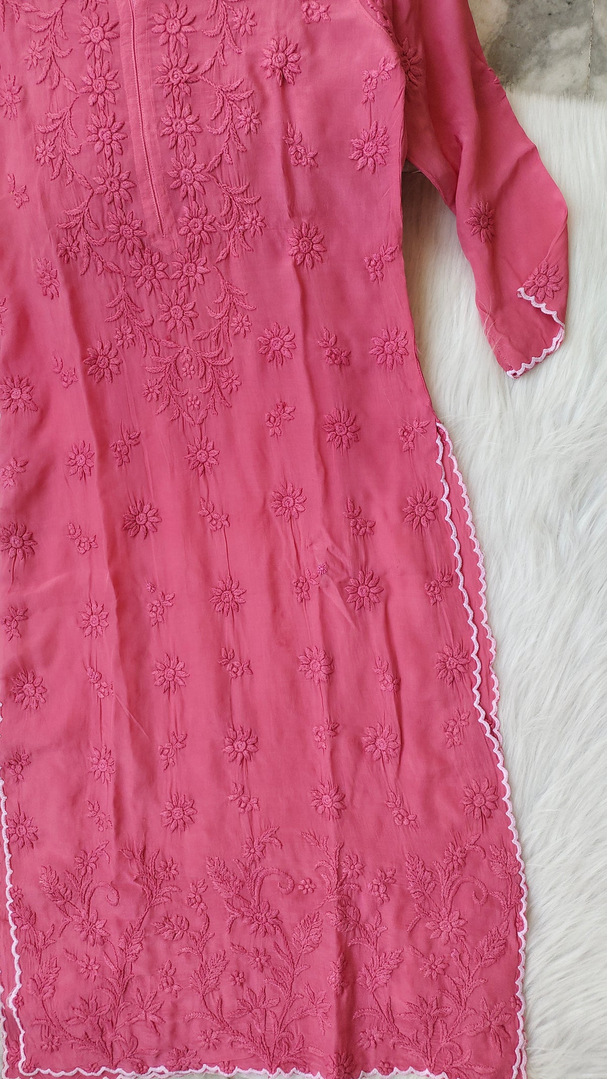 Handmade Lucknow Chikankari kurta by LVW Fashions featuring intricate embroidery and traditional craftsmanship.