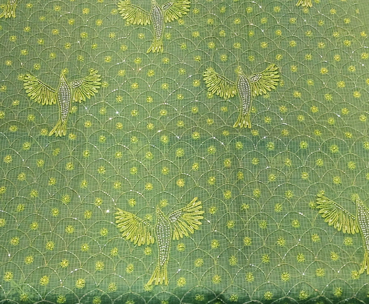 Luxurious Pigeon Pearl Chikankari and Cutdana handmade kota cotton Kurta with dupatta, traditional Lucknow craftsmanship, unstitched.