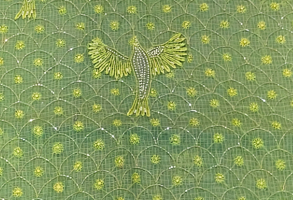 Luxurious Pigeon Pearl Chikankari and Cutdana on pure handmade Kota cotton Kurta with matching dupatta, unstitched by LVW Fashions.