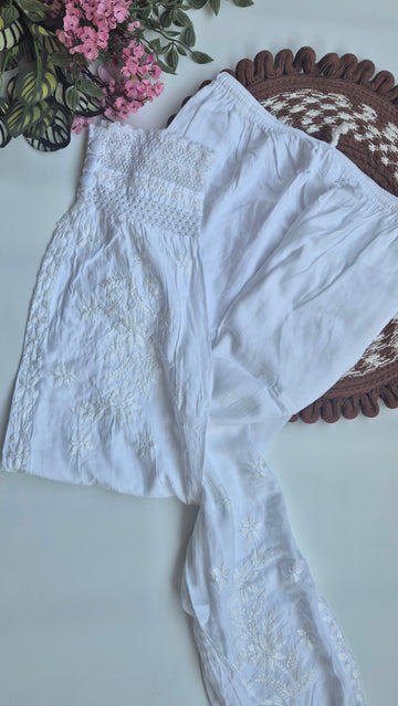 Afgani Chikankari soft cotton pant from LVW Fashions, featuring intricate handmade Lucknow Chikankari embroidery.